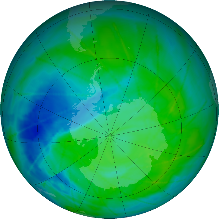 Antarctic ozone map for 20 December 2010